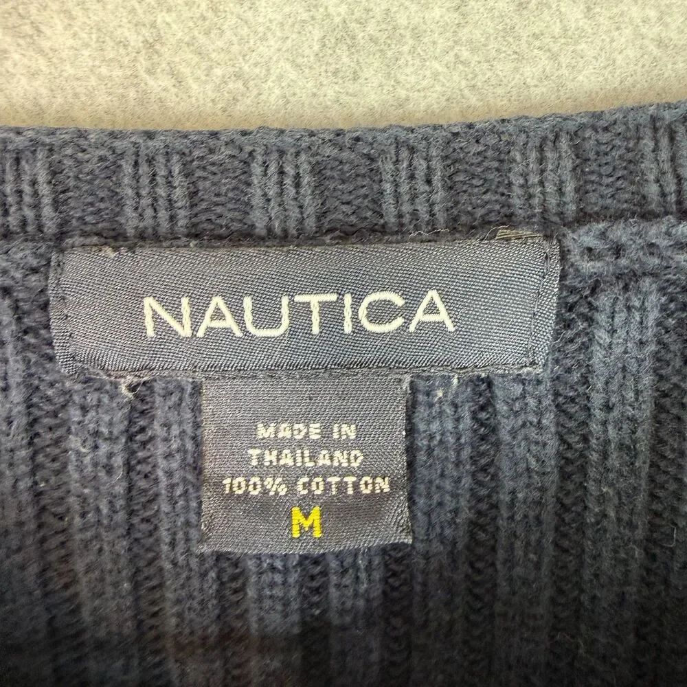VTG Nautica Navy Blue Ribbed Knit Pull Over Sweater Y2K 90s Skater Preppy Size M